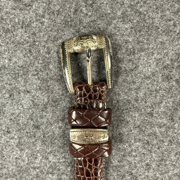 Brighton Croc Embossed Leather Belt Silver Buckle Size M Brown Designer - Picture 1 of 9
